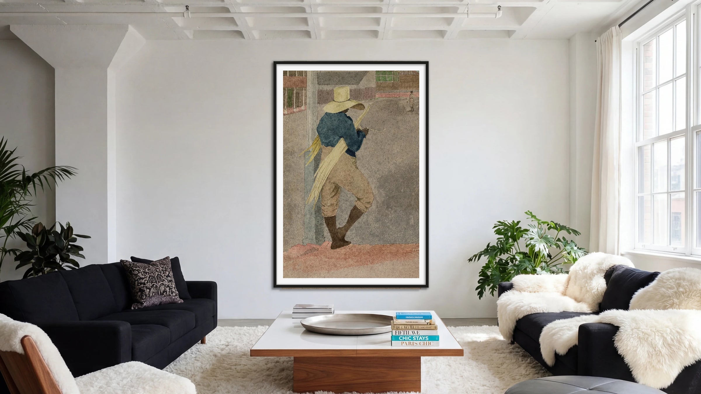 Negro man in Straw Hat, Standing, Stripping Cane