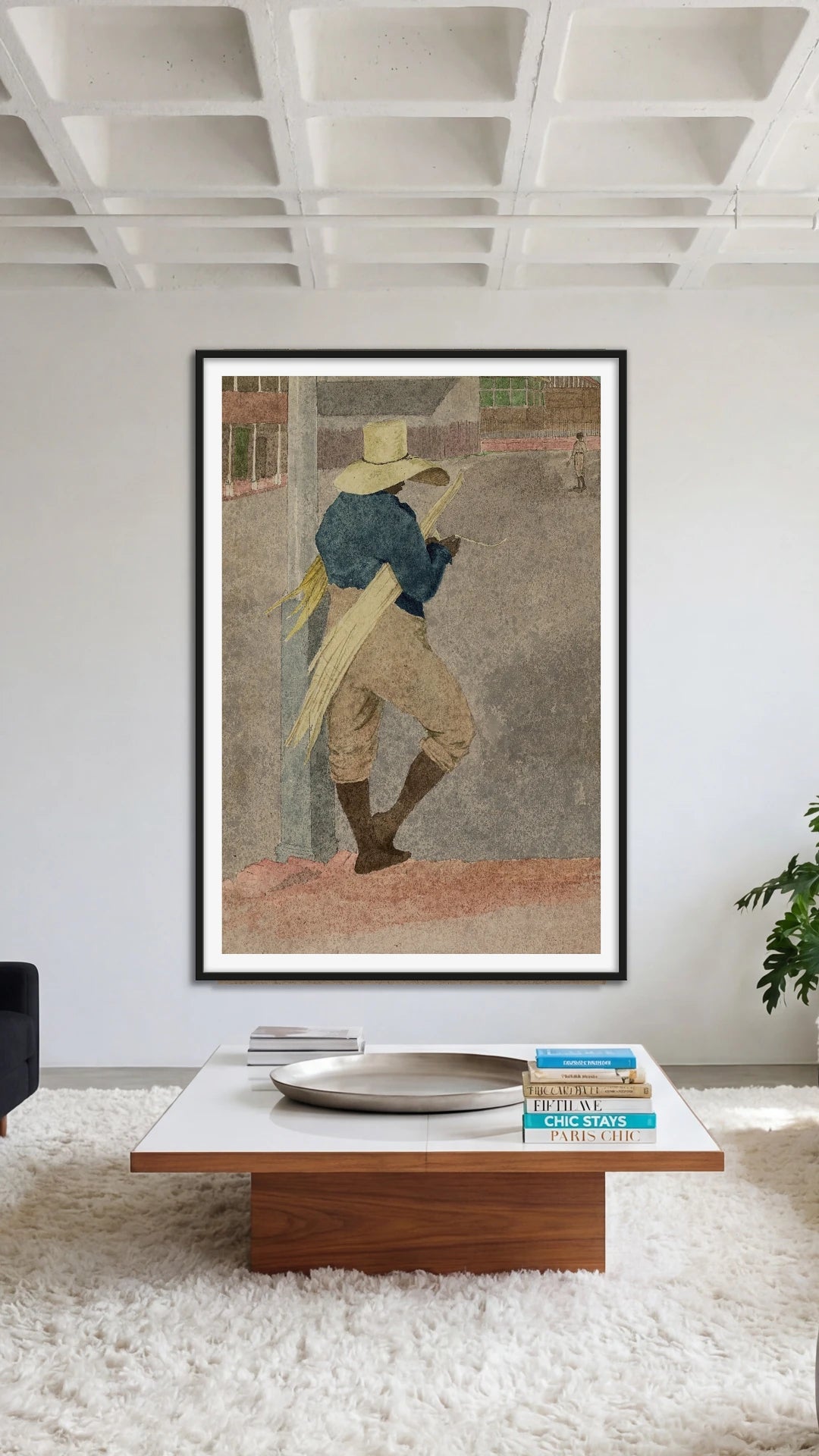 Negro man in Straw Hat, Standing, Stripping Cane