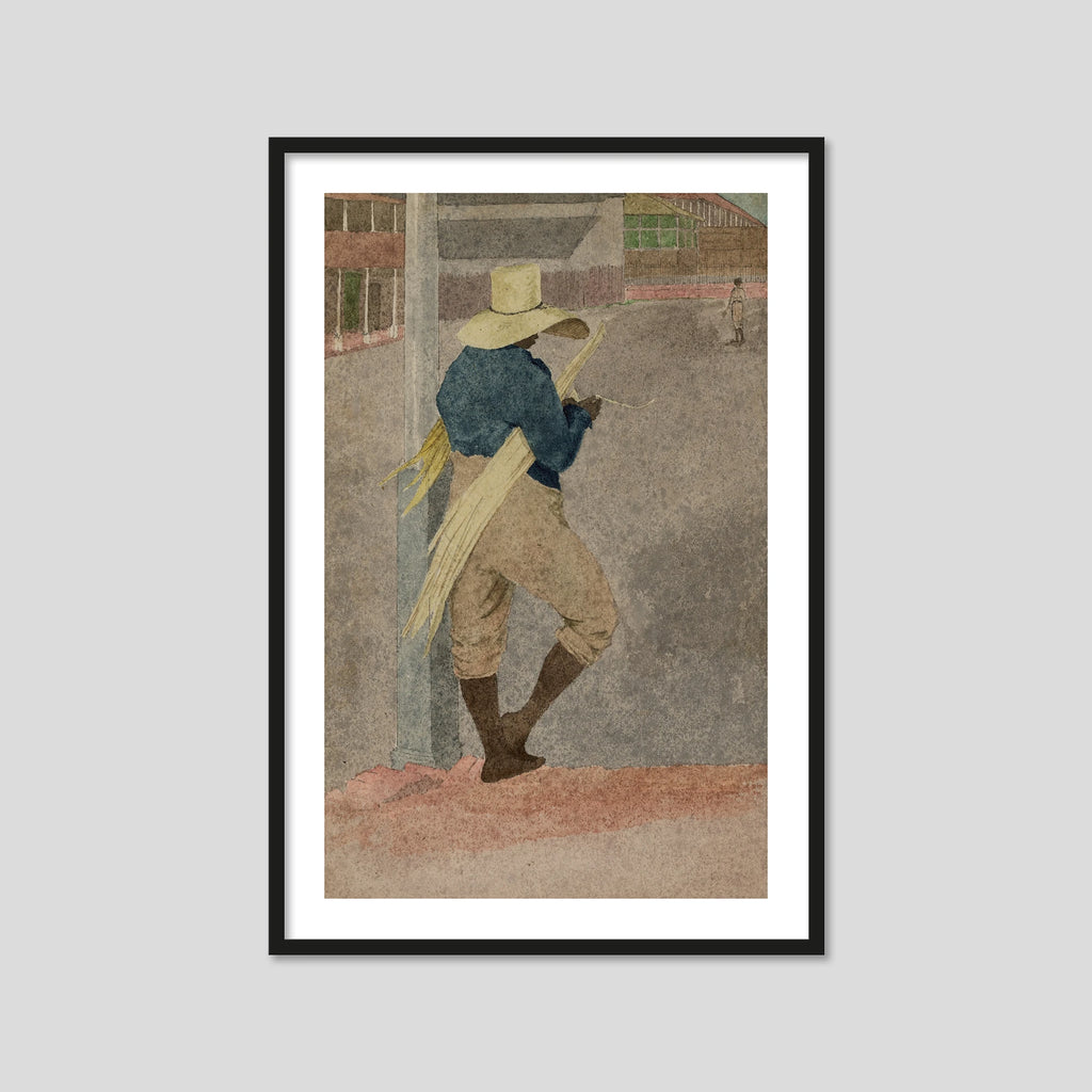 Negro man in Straw Hat, Standing, Stripping Cane