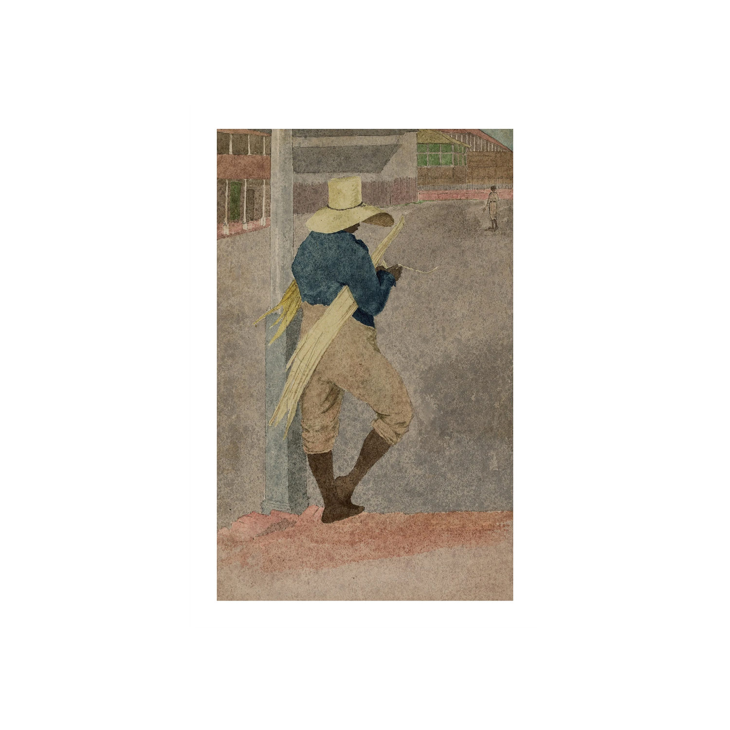 Negro man in Straw Hat, Standing, Stripping Cane